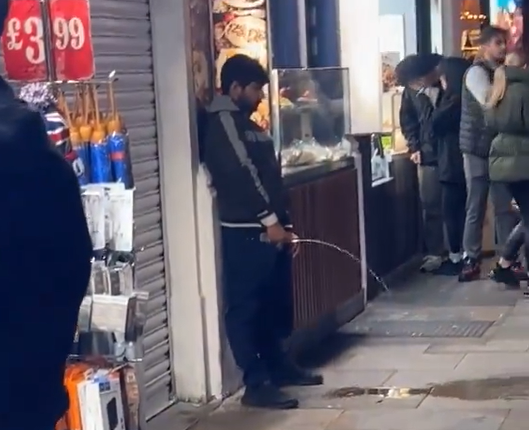 Immigrant urinates on sidewalk: a social embarrassment on London's streets